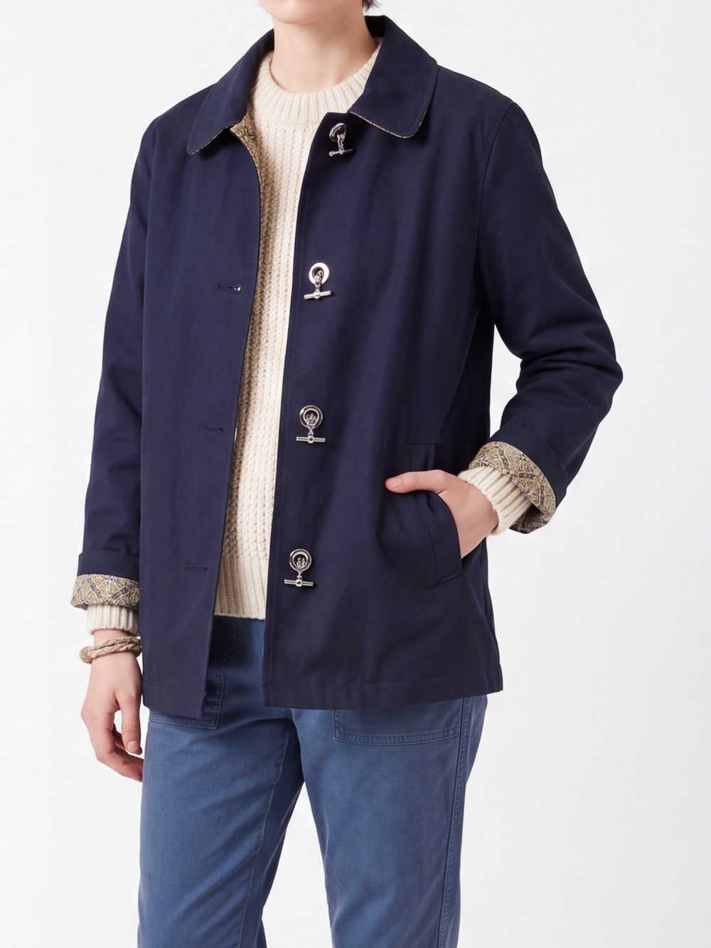 George Me Mark Eisen Silver chain toggle jacket Coat Coastal Nautical Fisherman